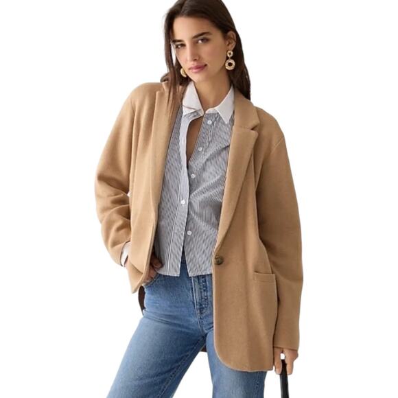 J.Crew Cecile Relaxed Sweater Blazer Wool Tan Teacher Classic Neutral Capsule - Picture 1 of 12